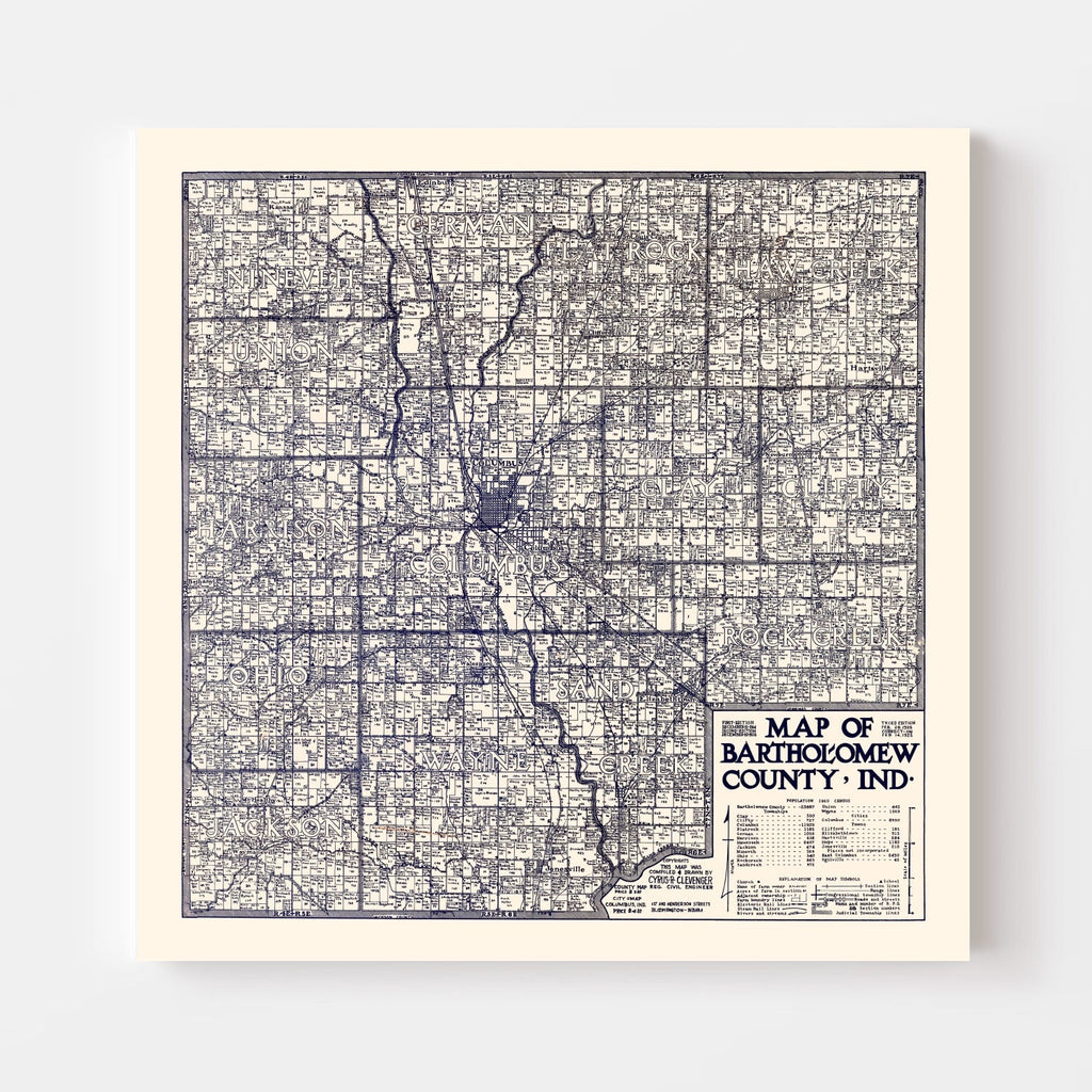 Vintage Map of Bartholomew County, Indiana 1925