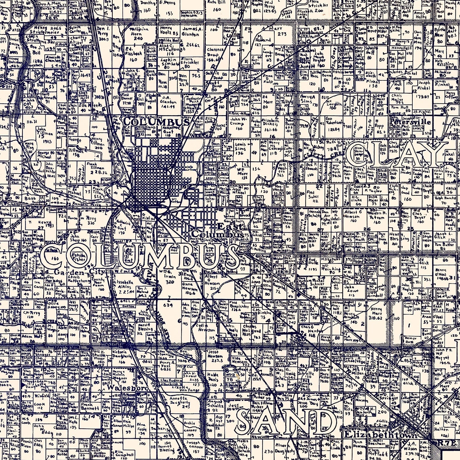 Vintage Map of Bartholomew County, Indiana 1925
