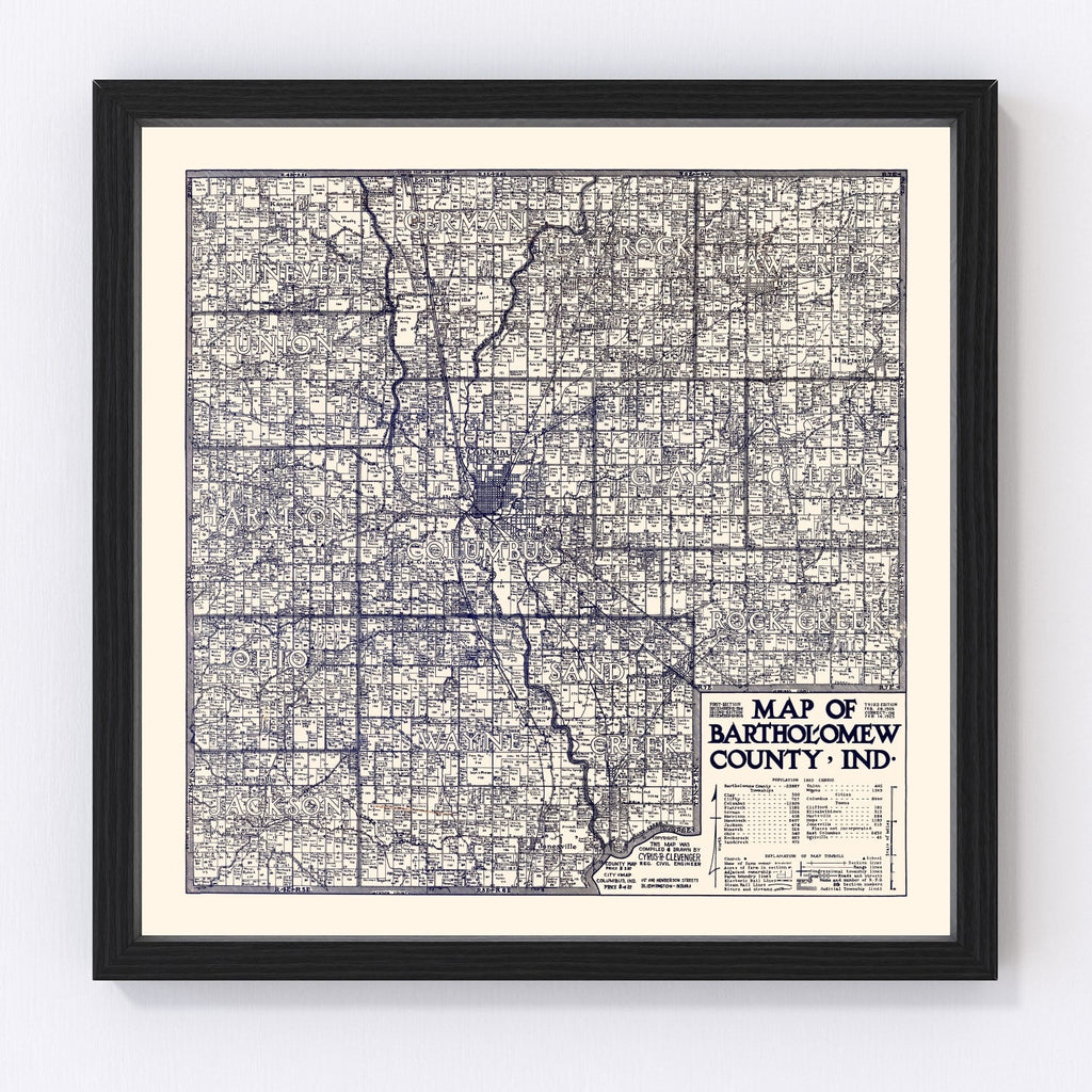 Vintage Map of Bartholomew County, Indiana 1925
