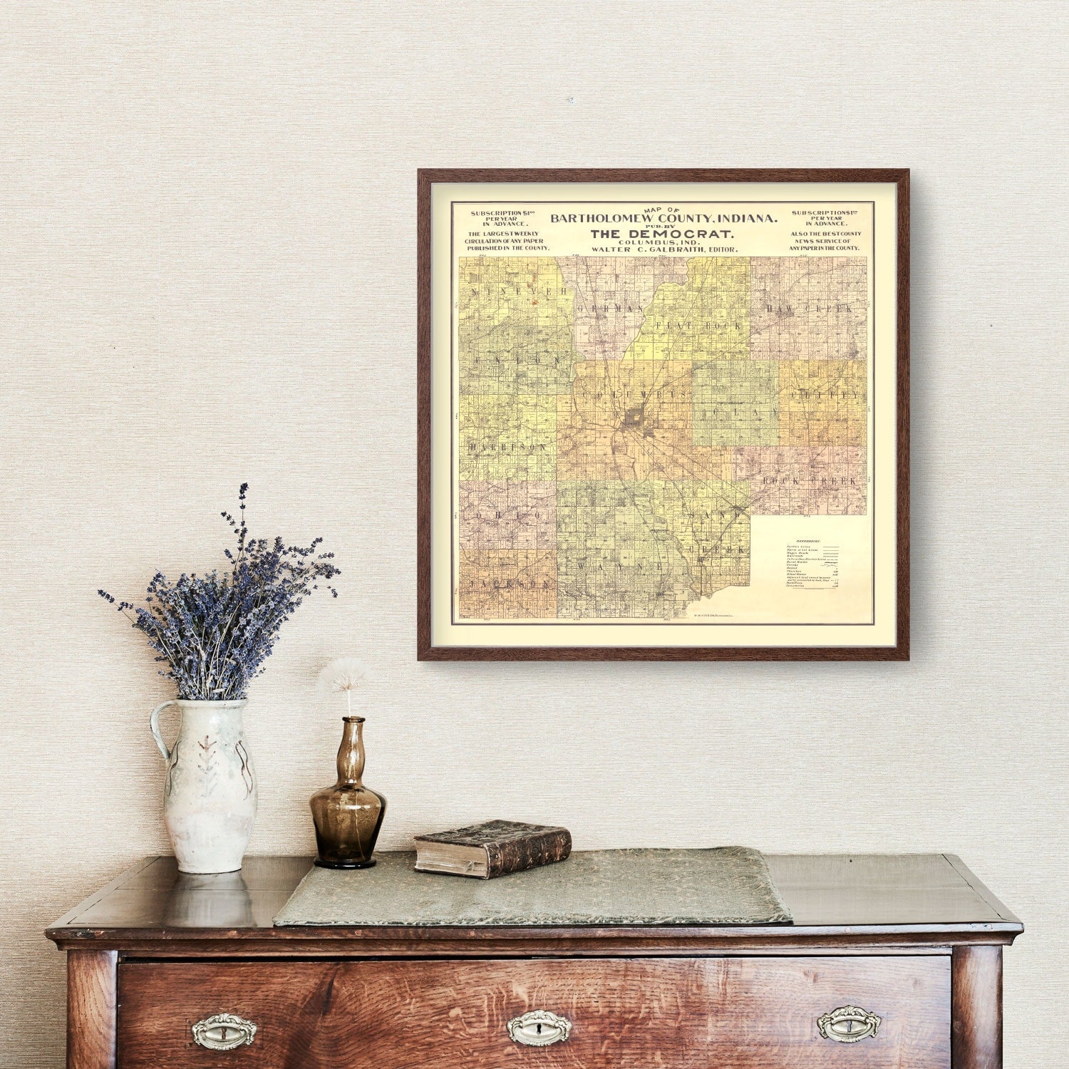 Vintage Map of Bartholomew County, Indiana 1910