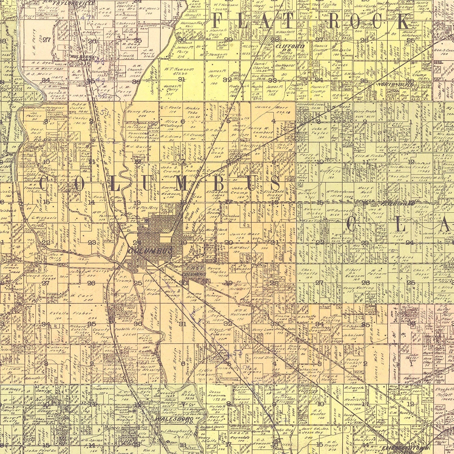 Vintage Map of Bartholomew County, Indiana 1910