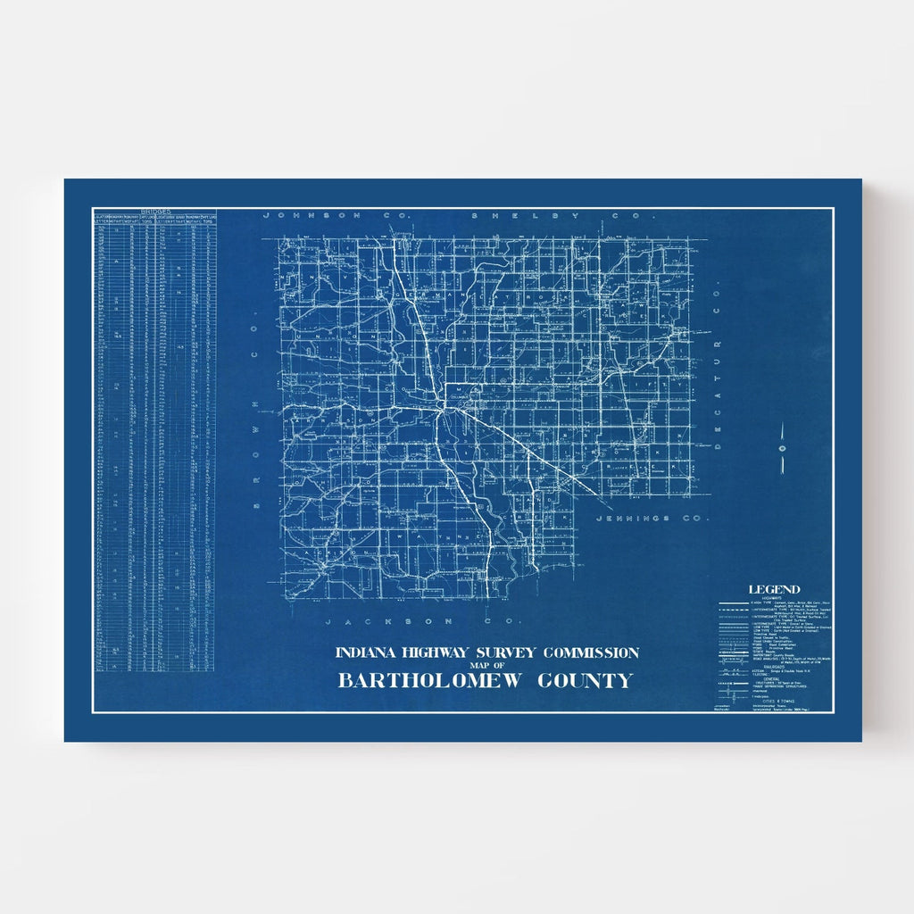Vintage Map of Bartholomew County, Indiana 1936
