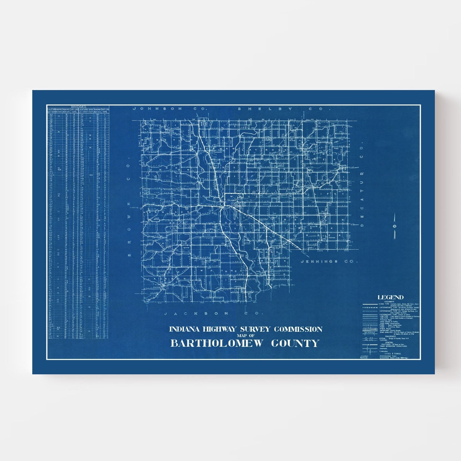 Vintage Map of Bartholomew County, Indiana 1936