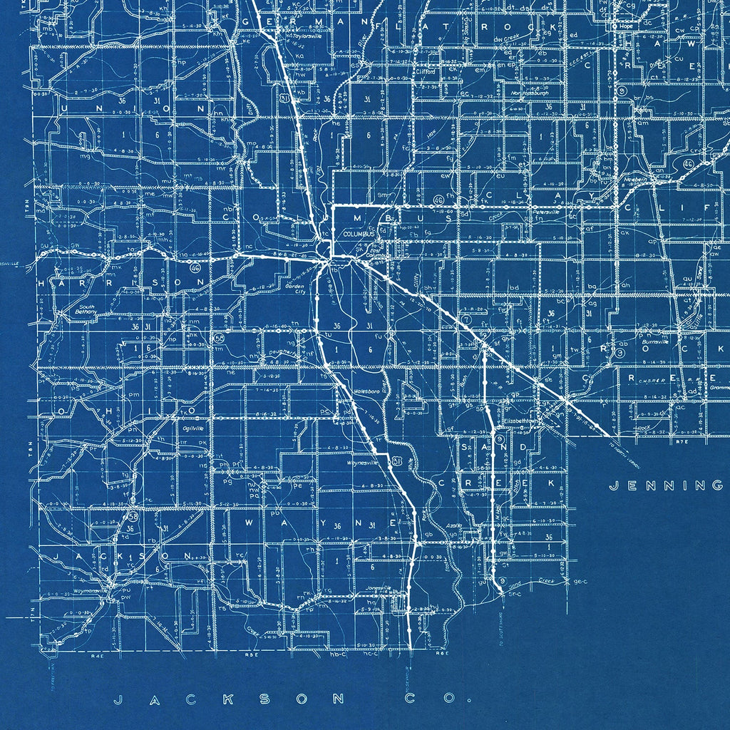 Vintage Map of Bartholomew County, Indiana 1936
