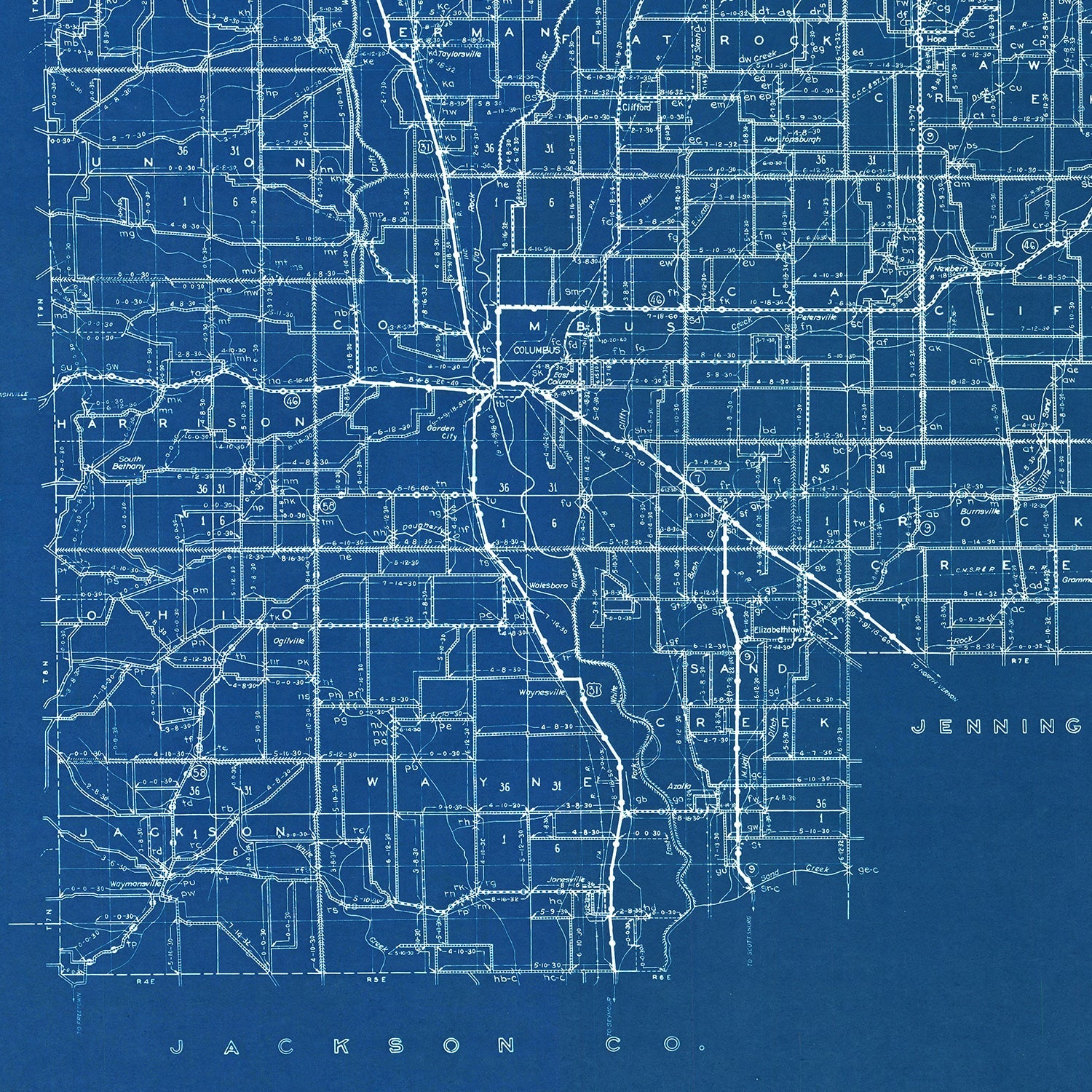 Vintage Map of Bartholomew County, Indiana 1936