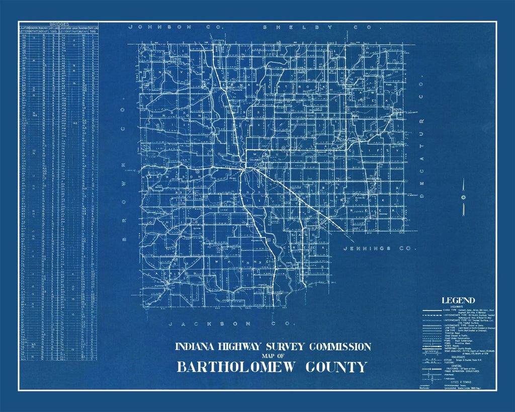 Vintage Map of Bartholomew County, Indiana 1936