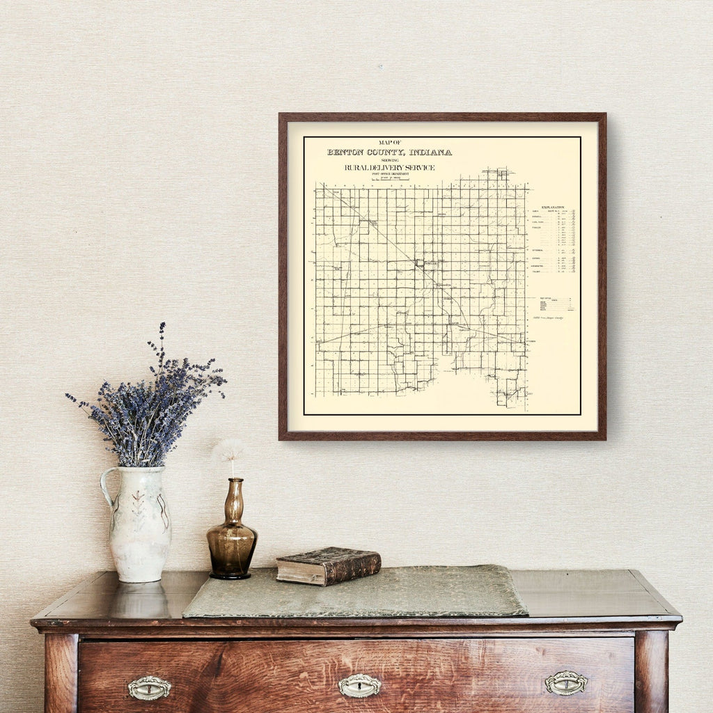 Vintage Map of Benton County, Indiana 1909