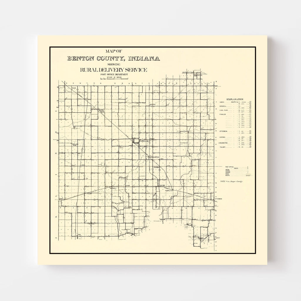 Vintage Map of Benton County, Indiana 1909
