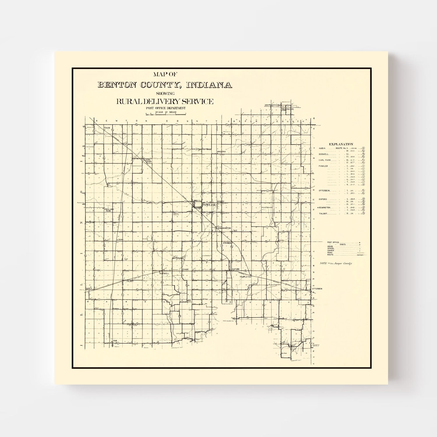 Vintage Map of Benton County, Indiana 1909