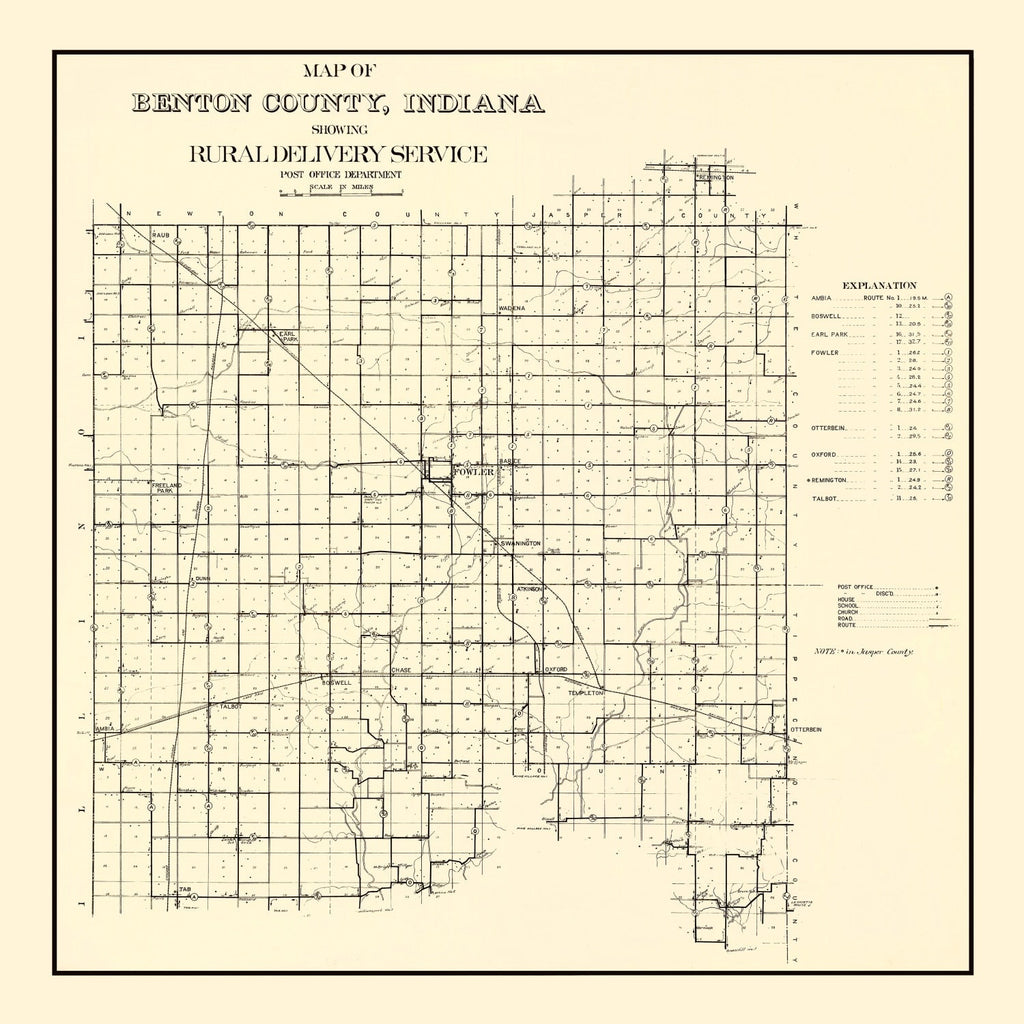 Vintage Map of Benton County, Indiana 1909