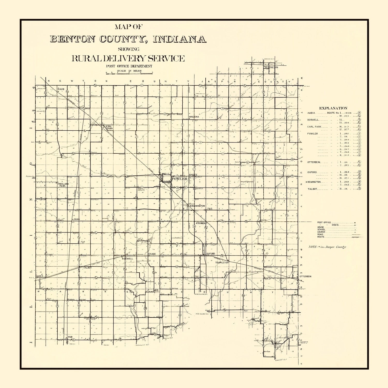 Vintage Map of Benton County, Indiana 1909
