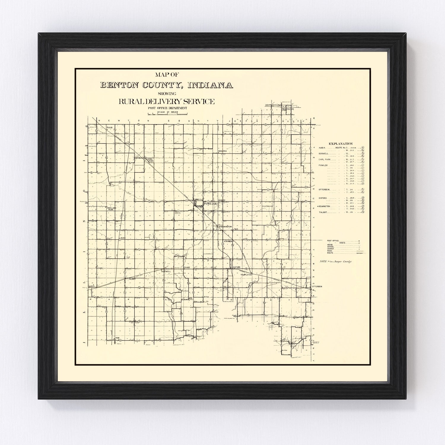 Vintage Map of Benton County, Indiana 1909