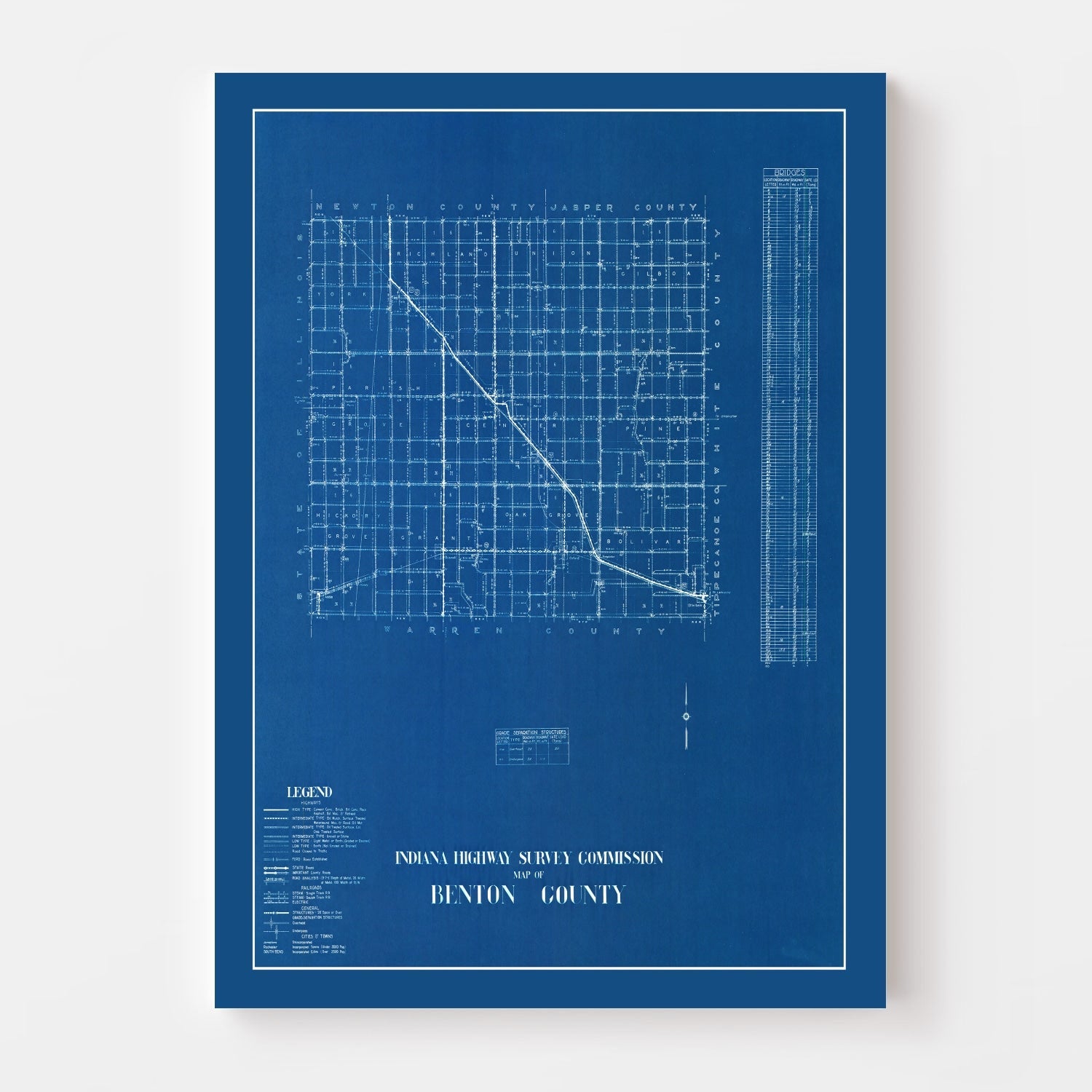 Vintage Map of Benton County, Indiana 1936