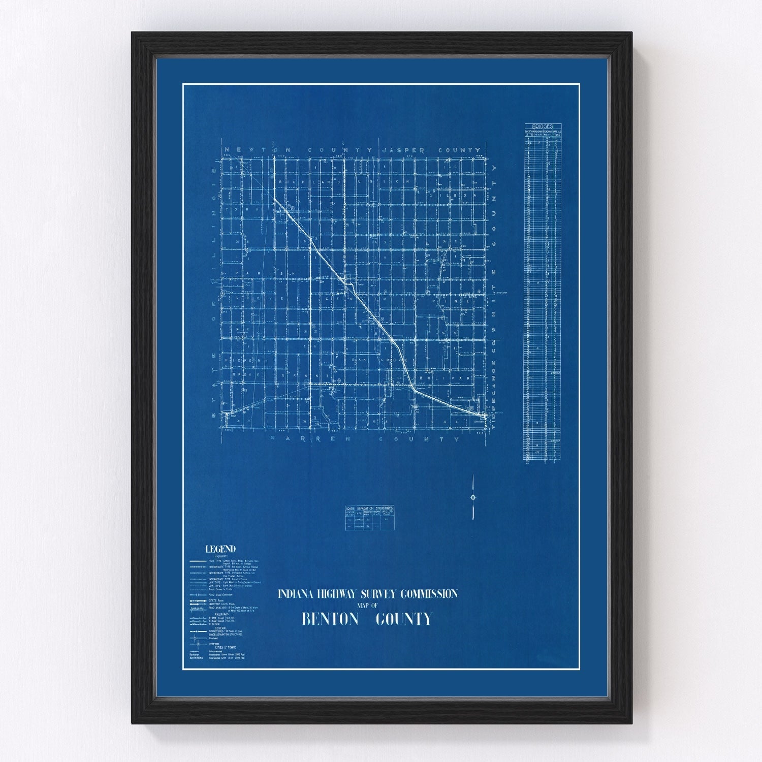 Vintage Map of Benton County, Indiana 1936