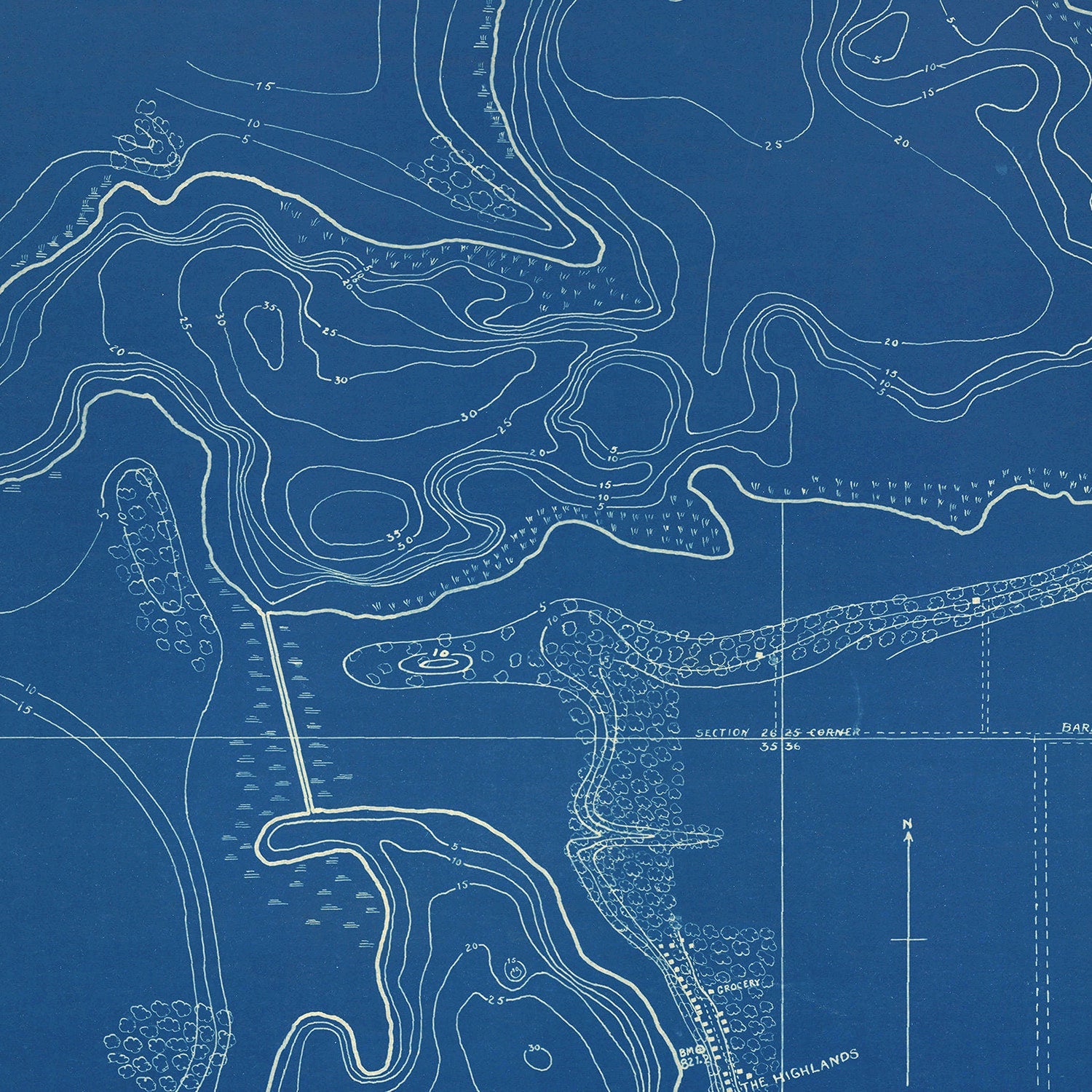 Vintage Big & Little Chapman Lakes, IN Map 1922