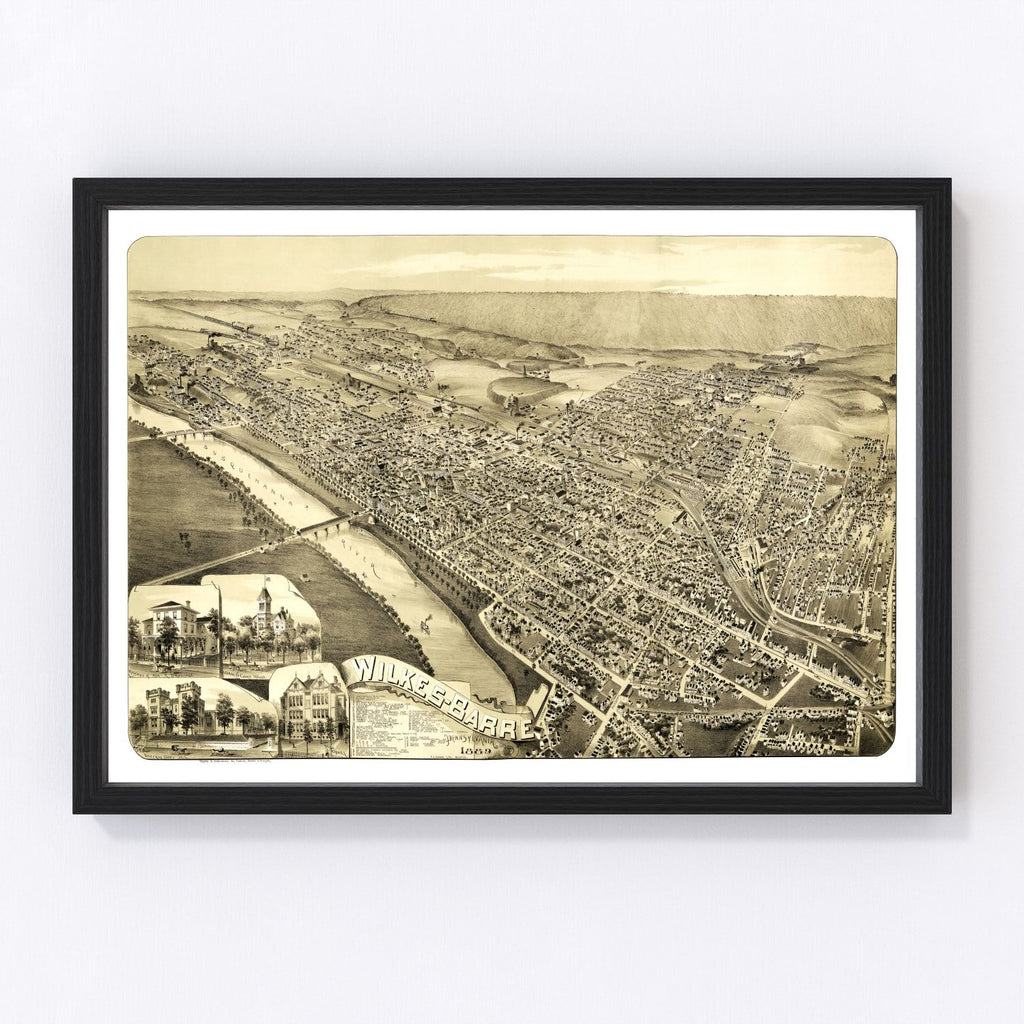 Vintage Map of Wilkes-Barre, Pennsylvania 1889