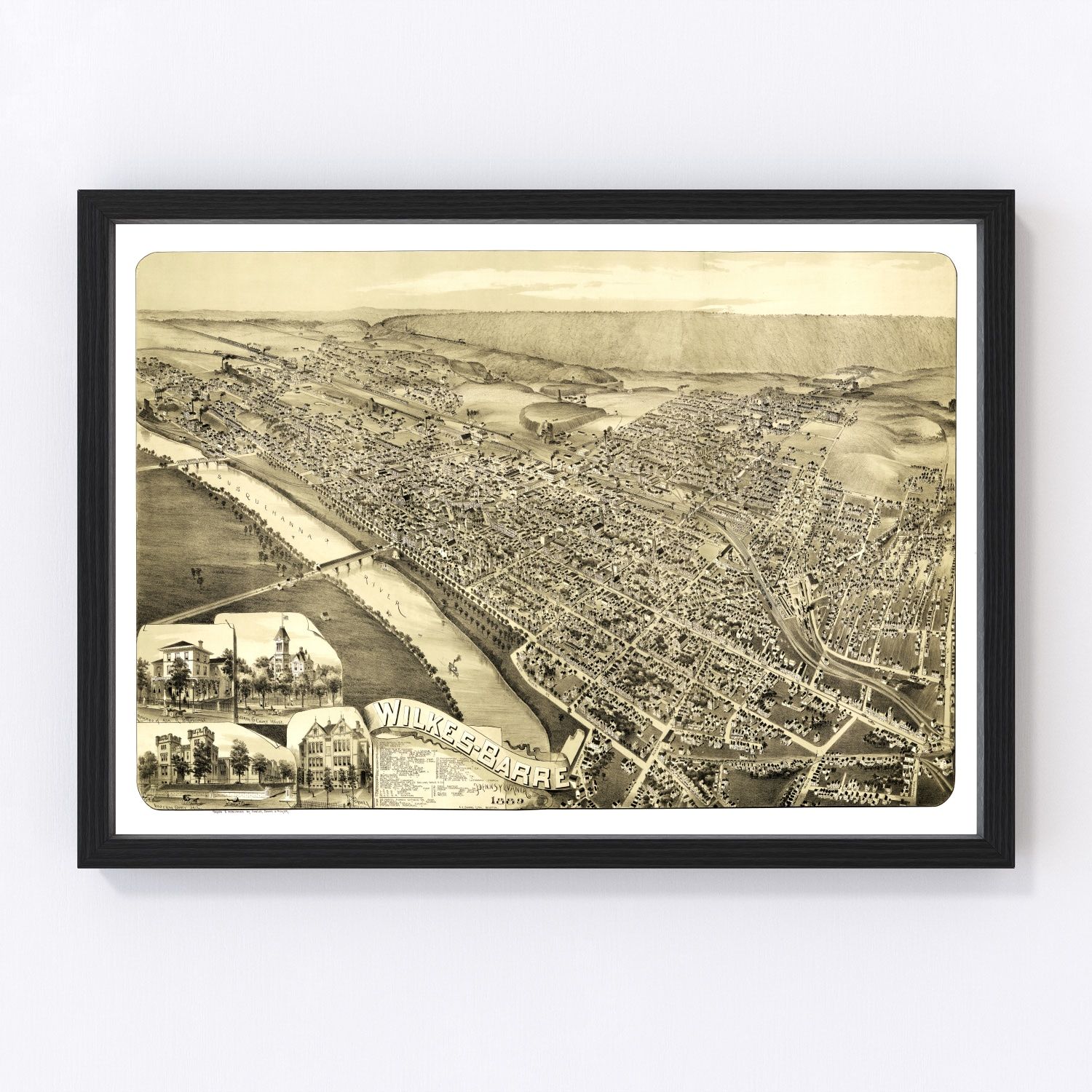 Vintage Map of Wilkes-Barre, Pennsylvania 1889