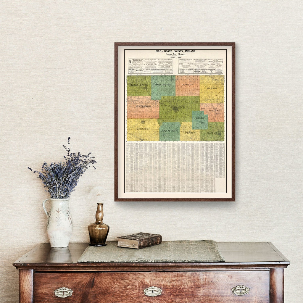 Vintage Map of Boone County, Indiana 1910