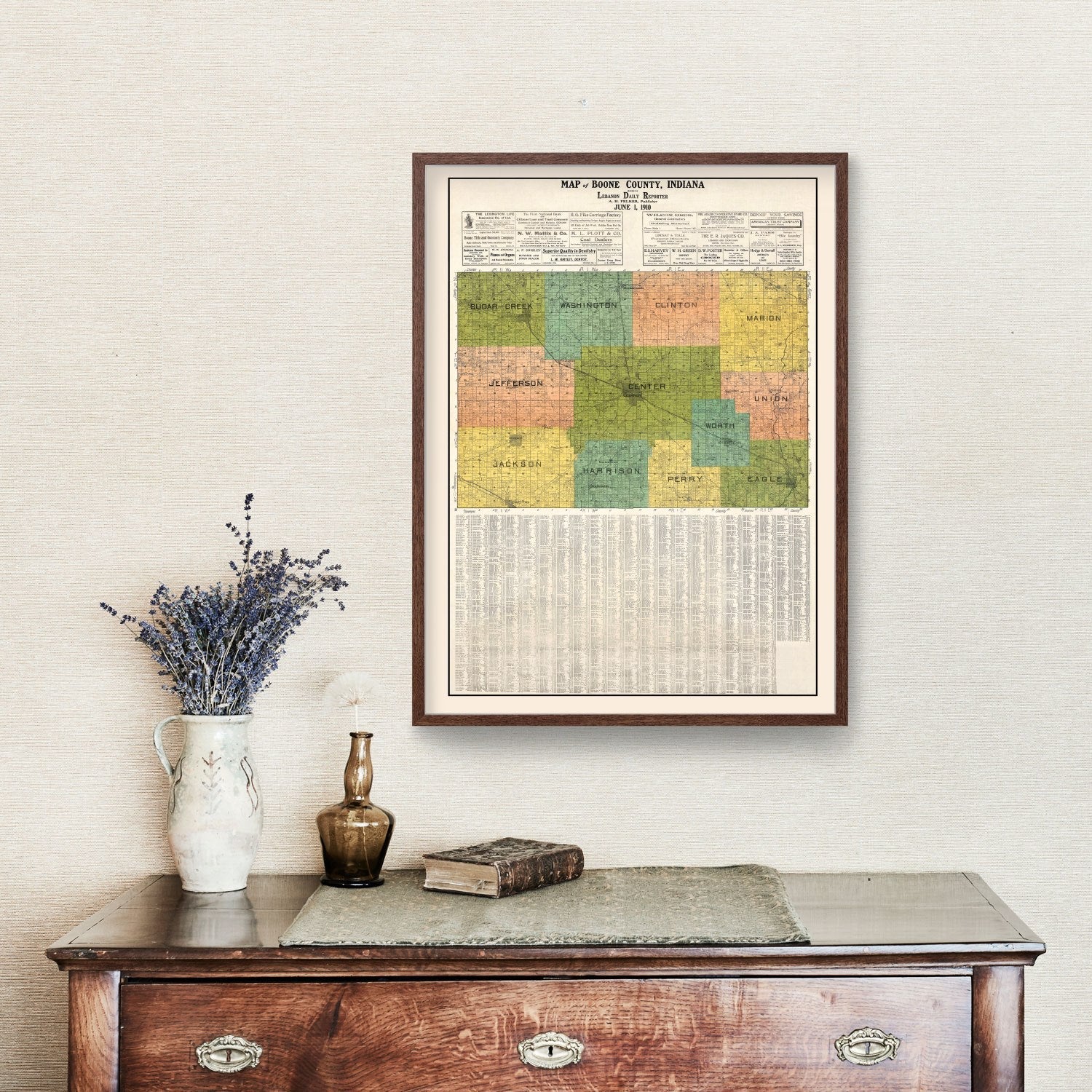 Vintage Map of Boone County, Indiana 1910