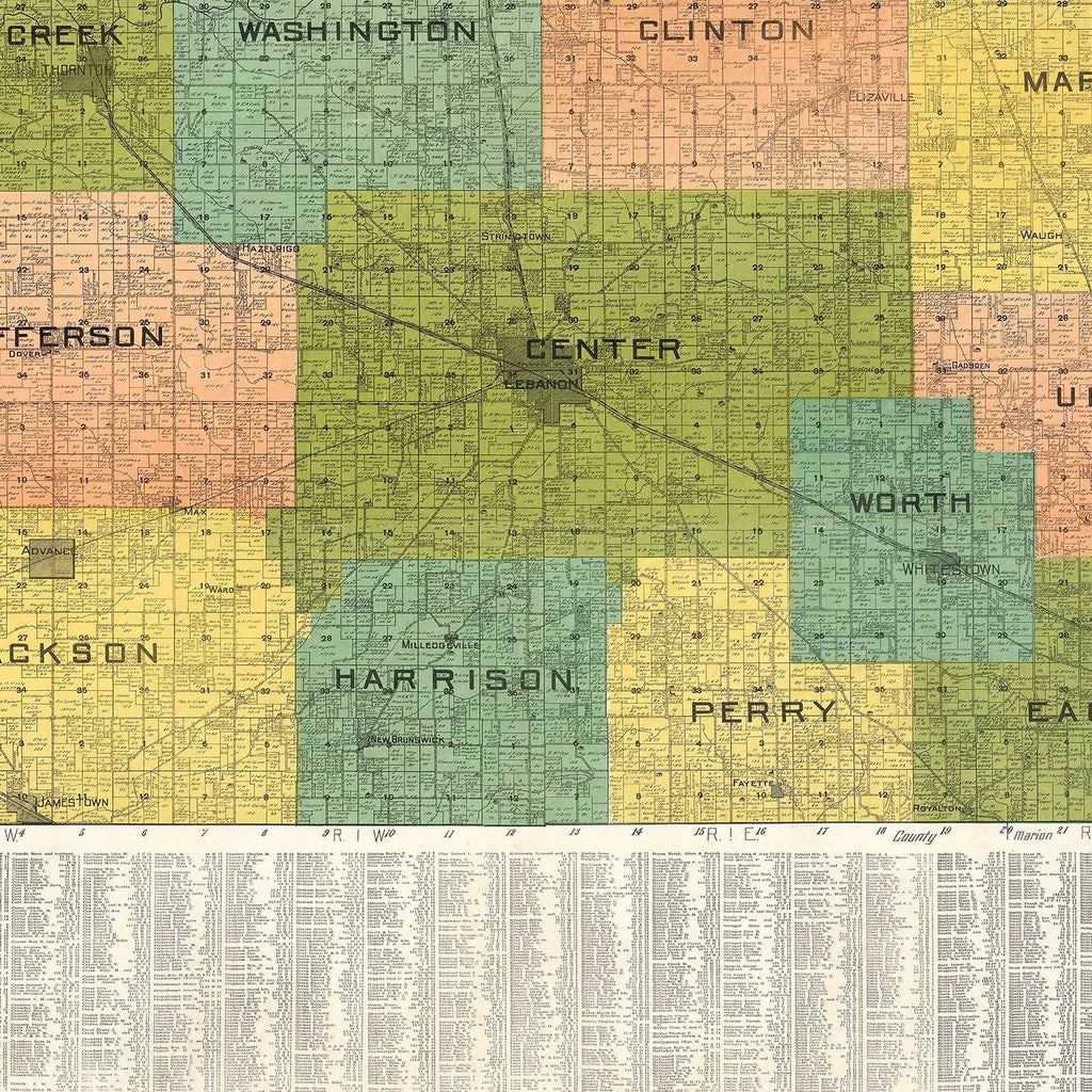 Vintage Map of Boone County, Indiana 1910