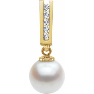 14K Yellow Gold Cultured White Akoya Pearl & .06 CTW Natural Diamond Pendant
