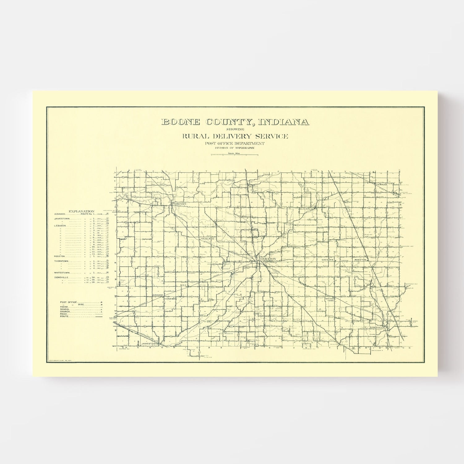 Vintage Map of Boone County, Indiana 1911