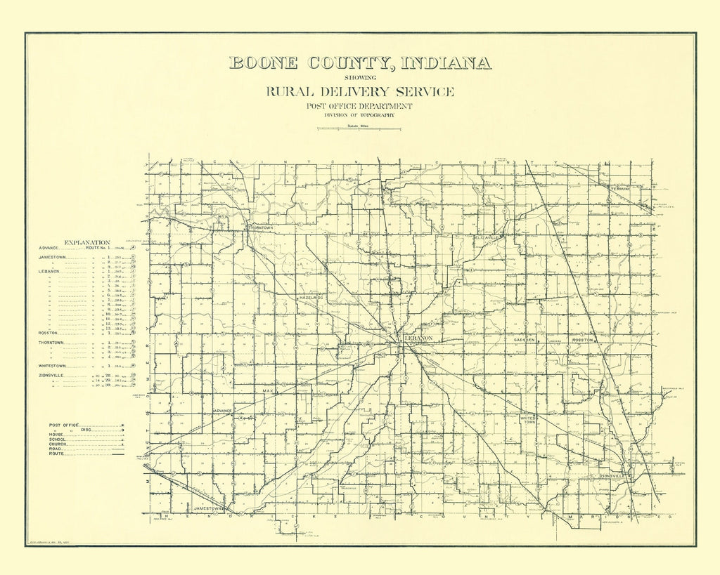 Vintage Map of Boone County, Indiana 1911