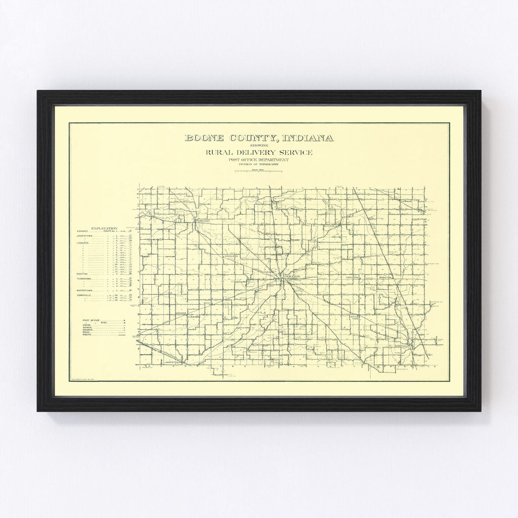 Vintage Map of Boone County, Indiana 1911