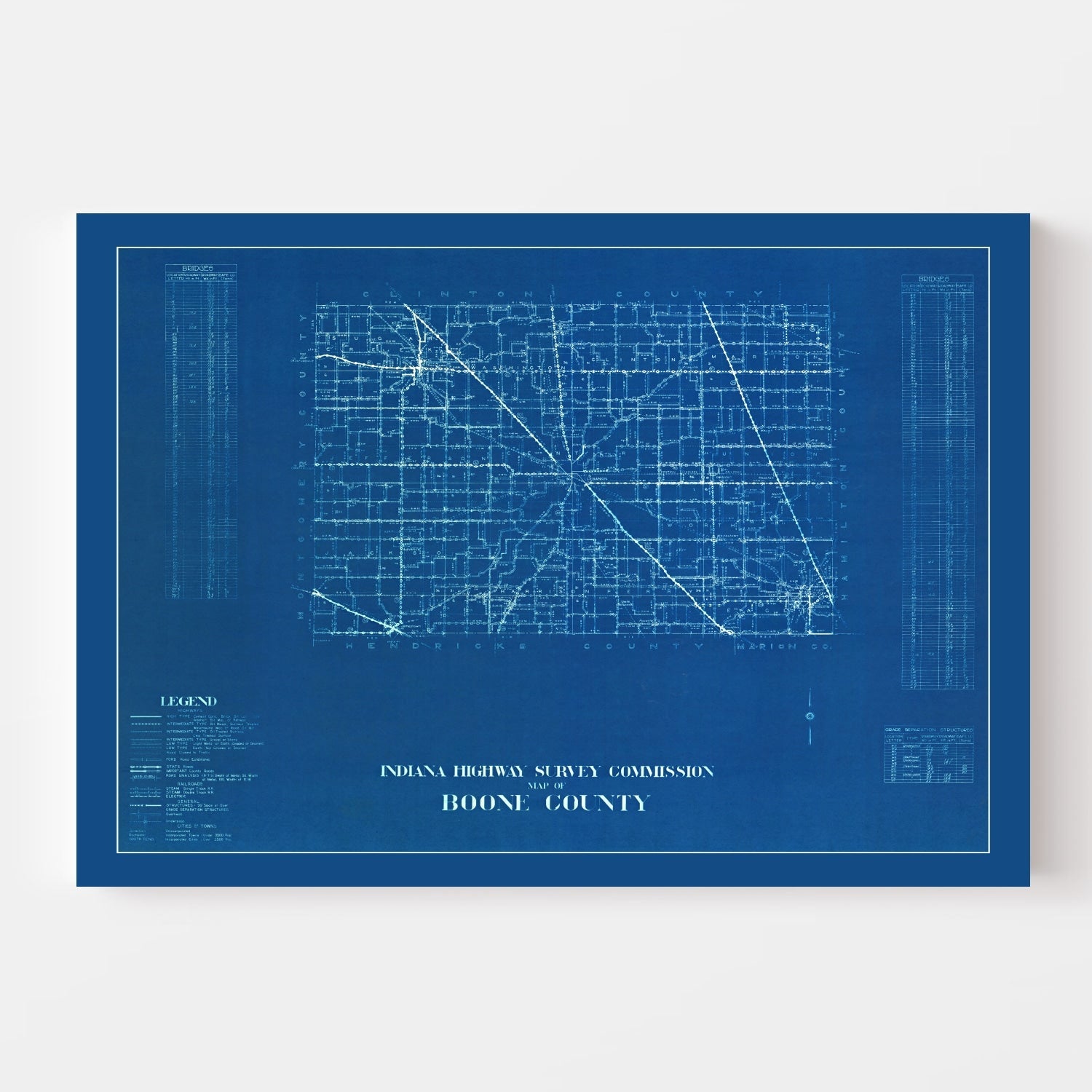 Vintage Map of Boone County, Indiana 1936