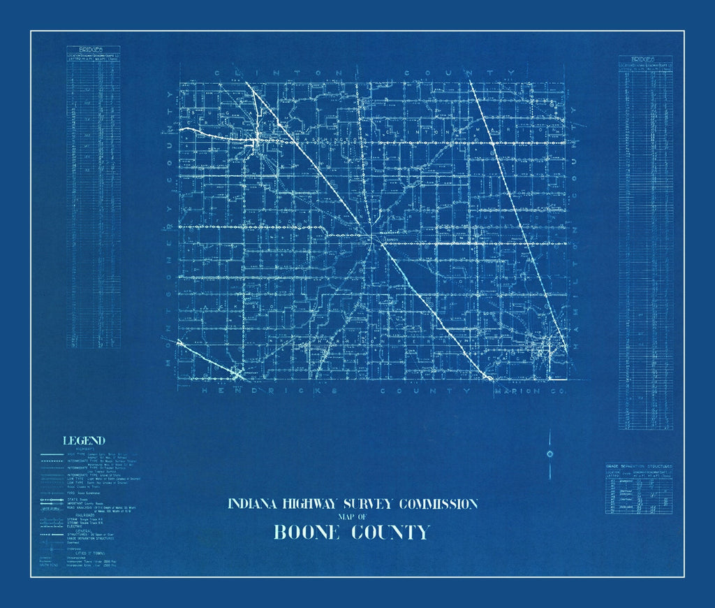 Vintage Map of Boone County, Indiana 1936