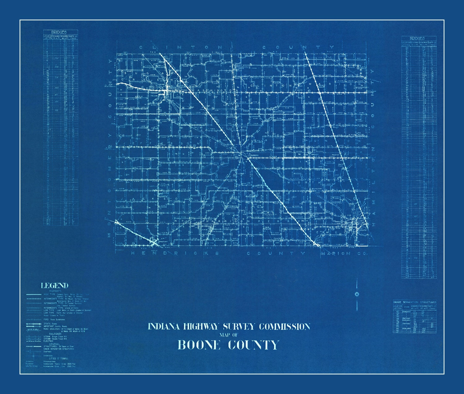 Vintage Map of Boone County, Indiana 1936