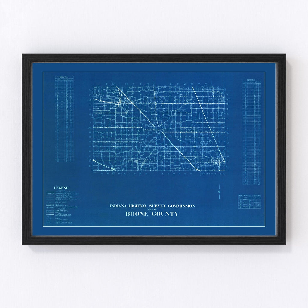 Vintage Map of Boone County, Indiana 1936