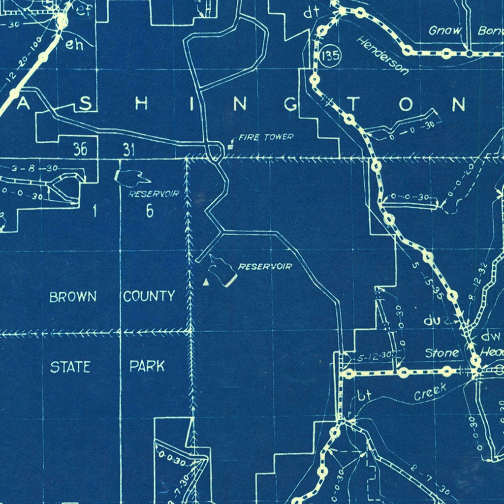 Vintage Map of Brown County, Indiana 1936