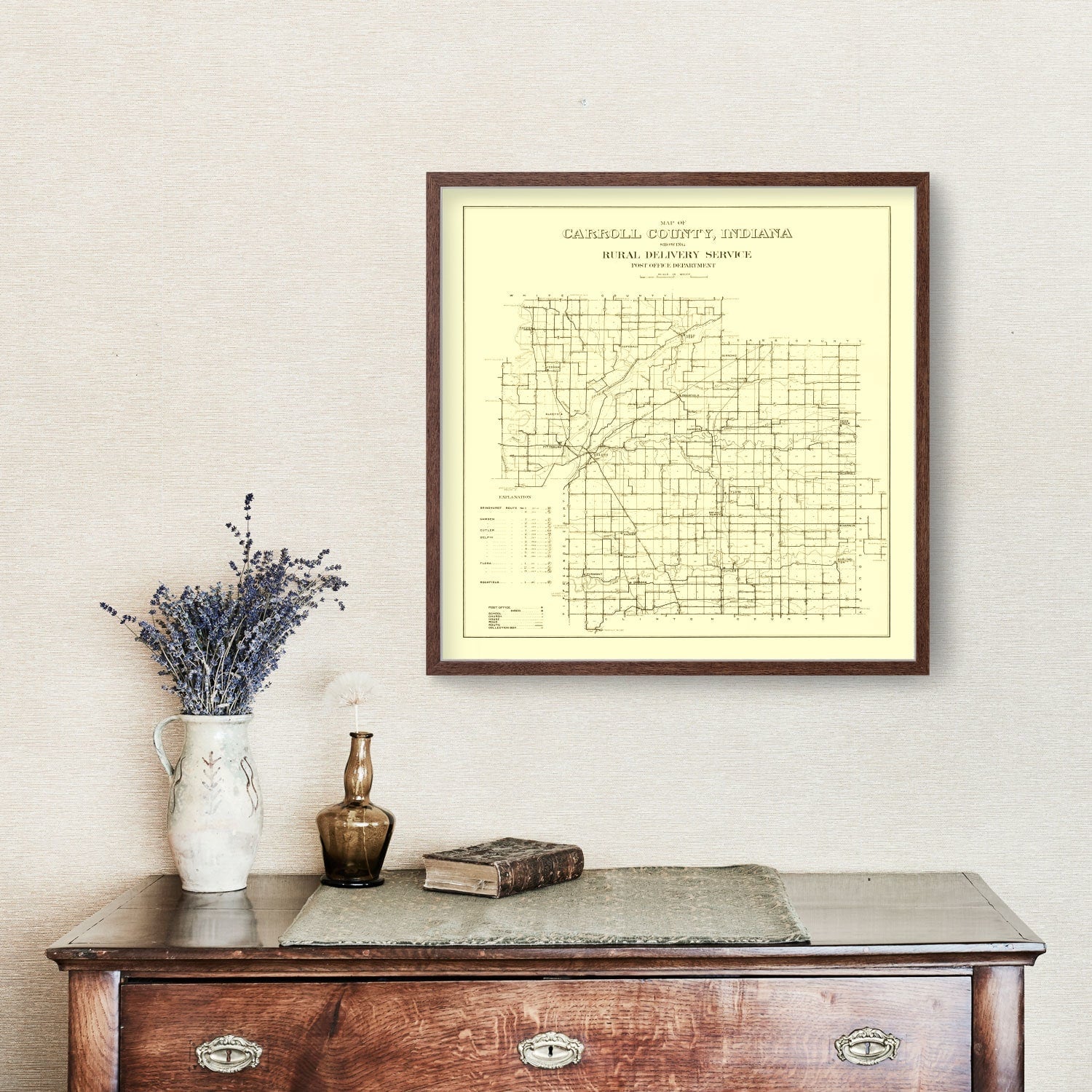 Vintage Map of Carroll County, Indiana 1910