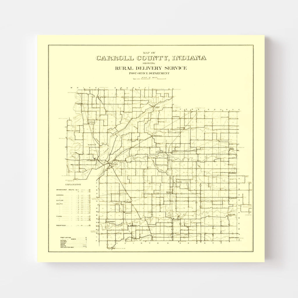 Vintage Map of Carroll County, Indiana 1910