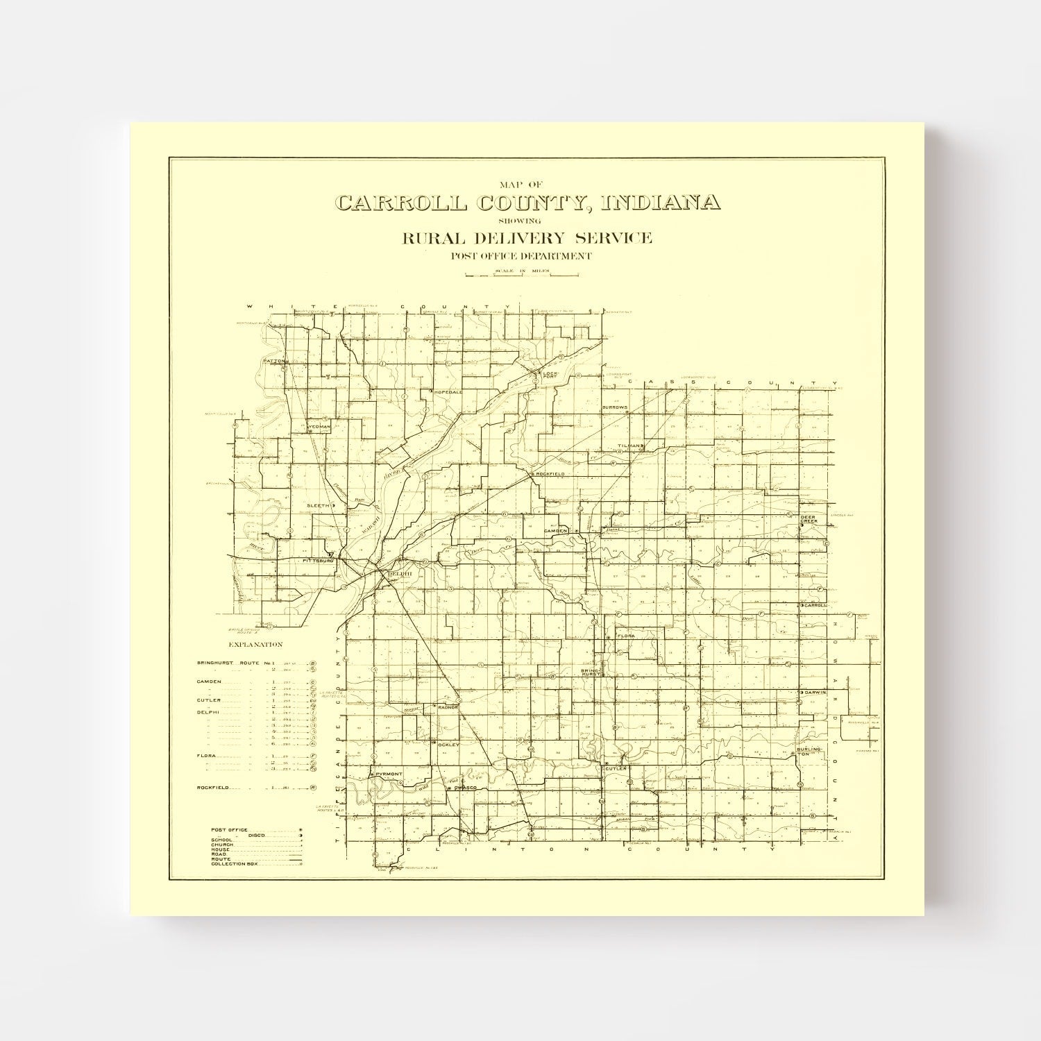 Vintage Map of Carroll County, Indiana 1910