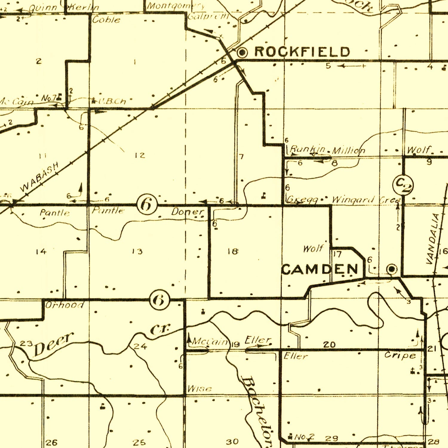 Vintage Map of Carroll County, Indiana 1910