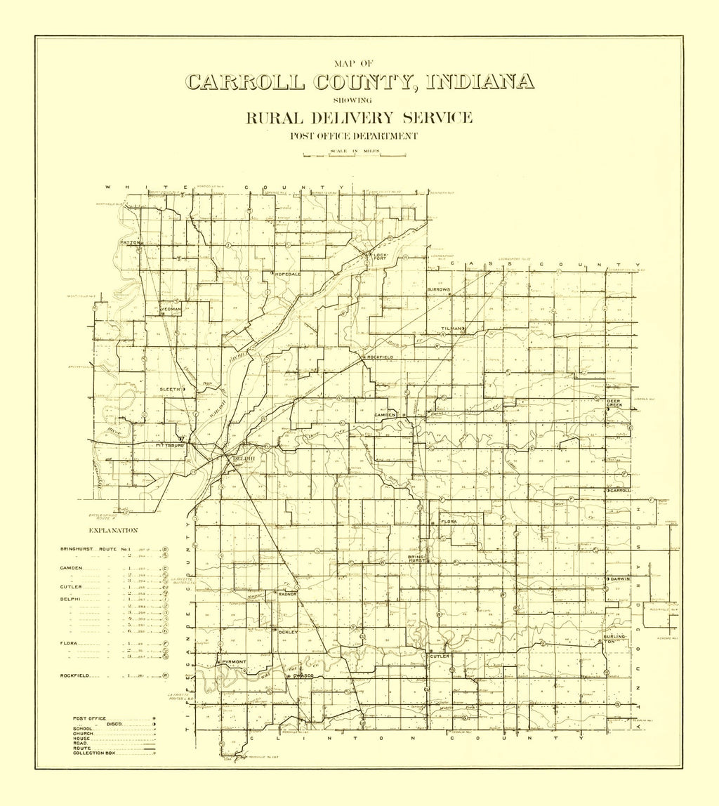 Vintage Map of Carroll County, Indiana 1910
