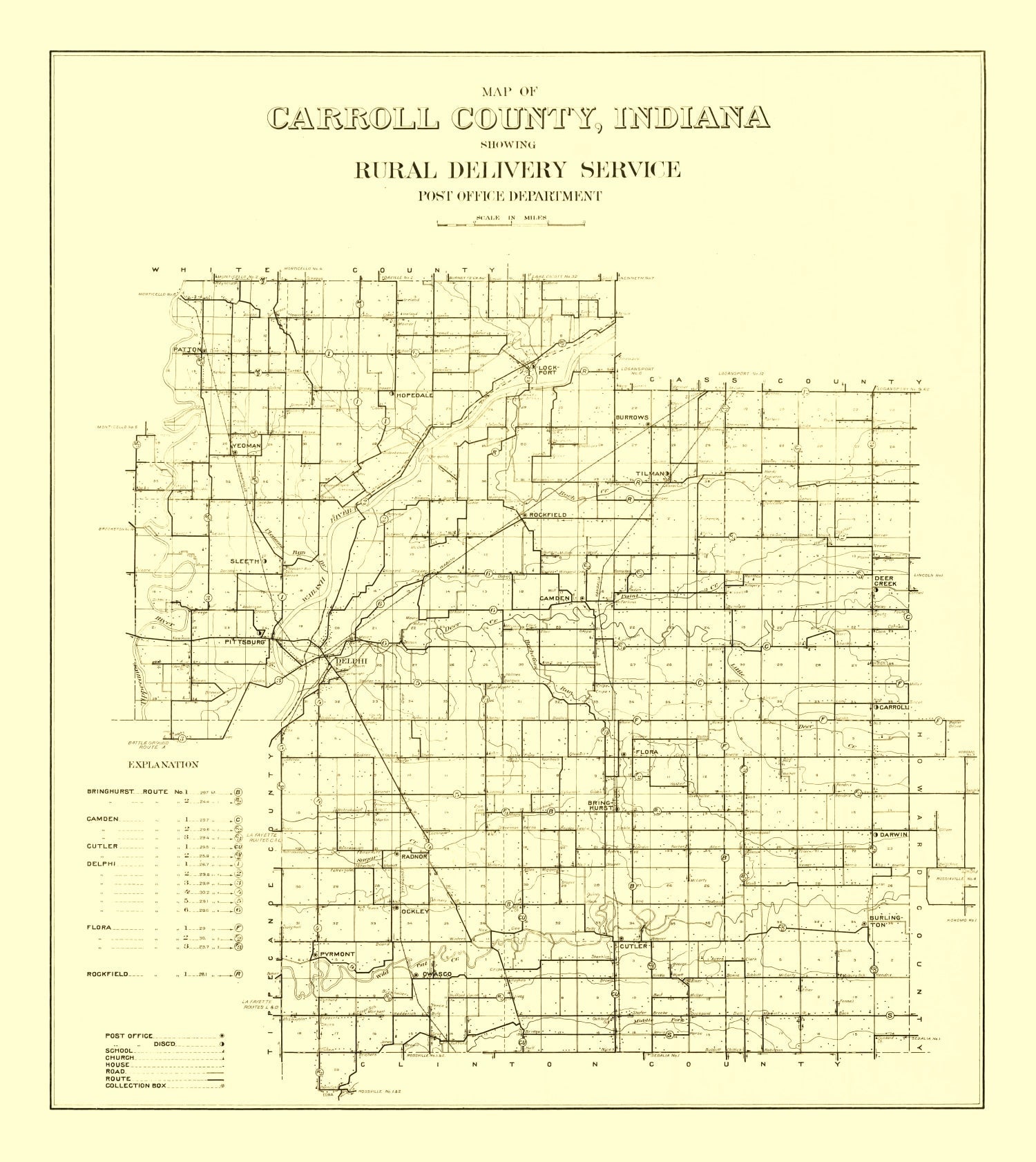 Vintage Map of Carroll County, Indiana 1910