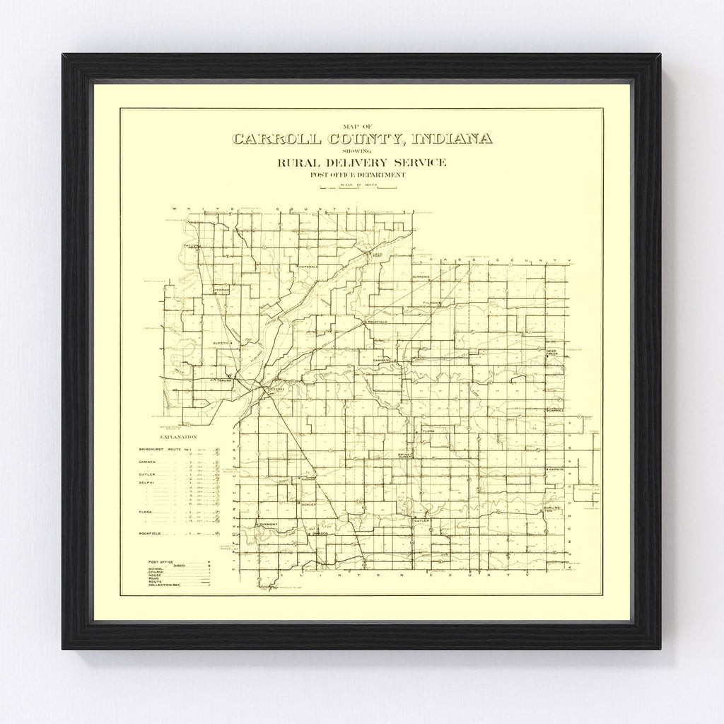 Vintage Map of Carroll County, Indiana 1910