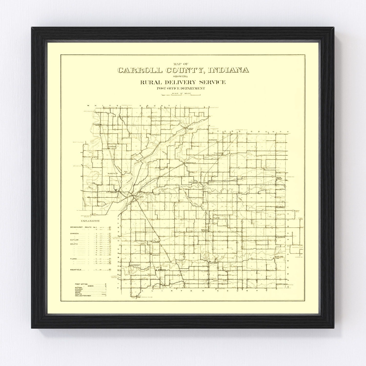 Vintage Map of Carroll County, Indiana 1910