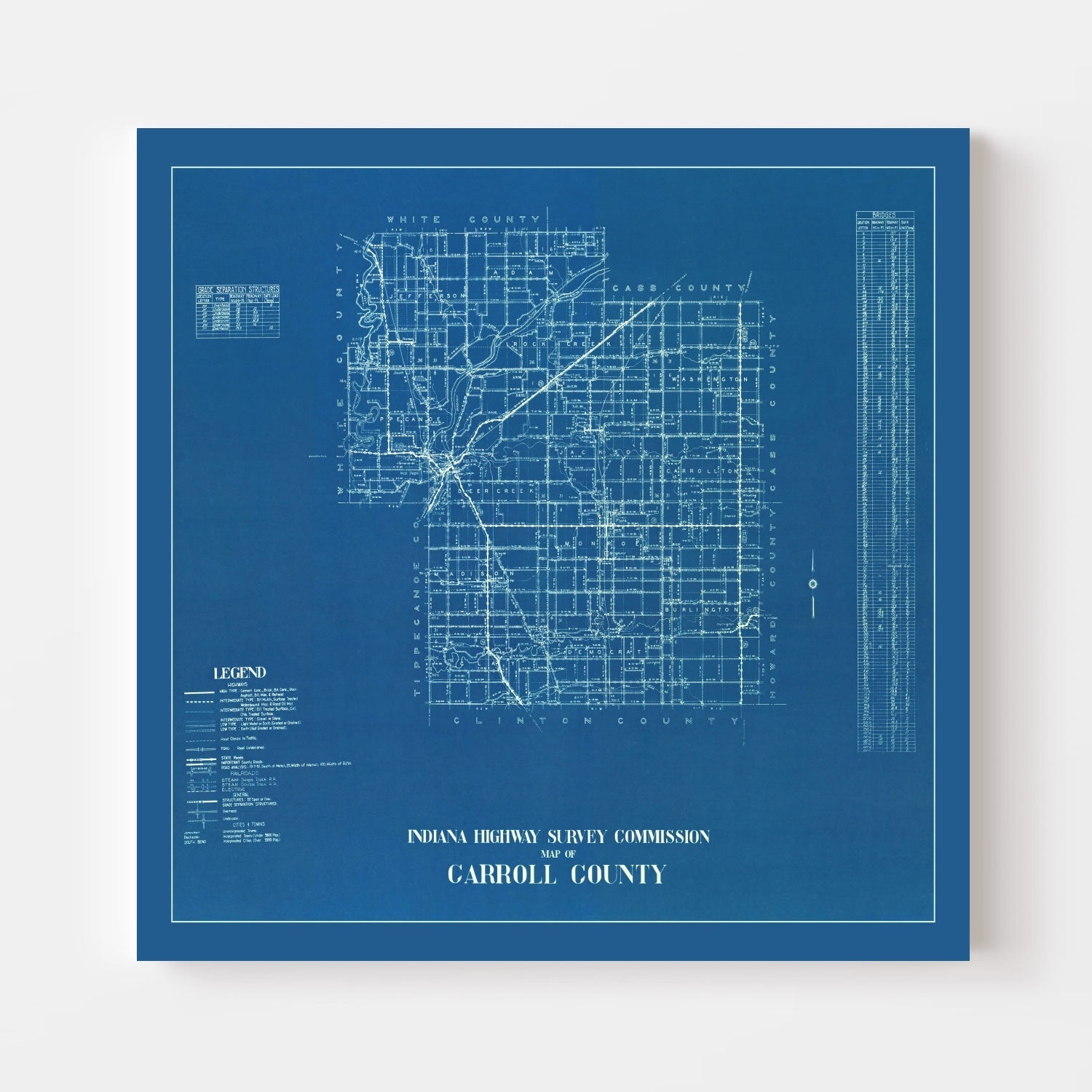 Vintage Map of Carroll County, Indiana 1936
