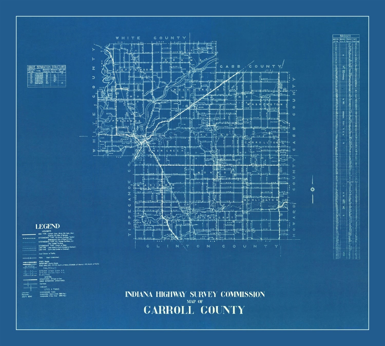 Vintage Map of Carroll County, Indiana 1936