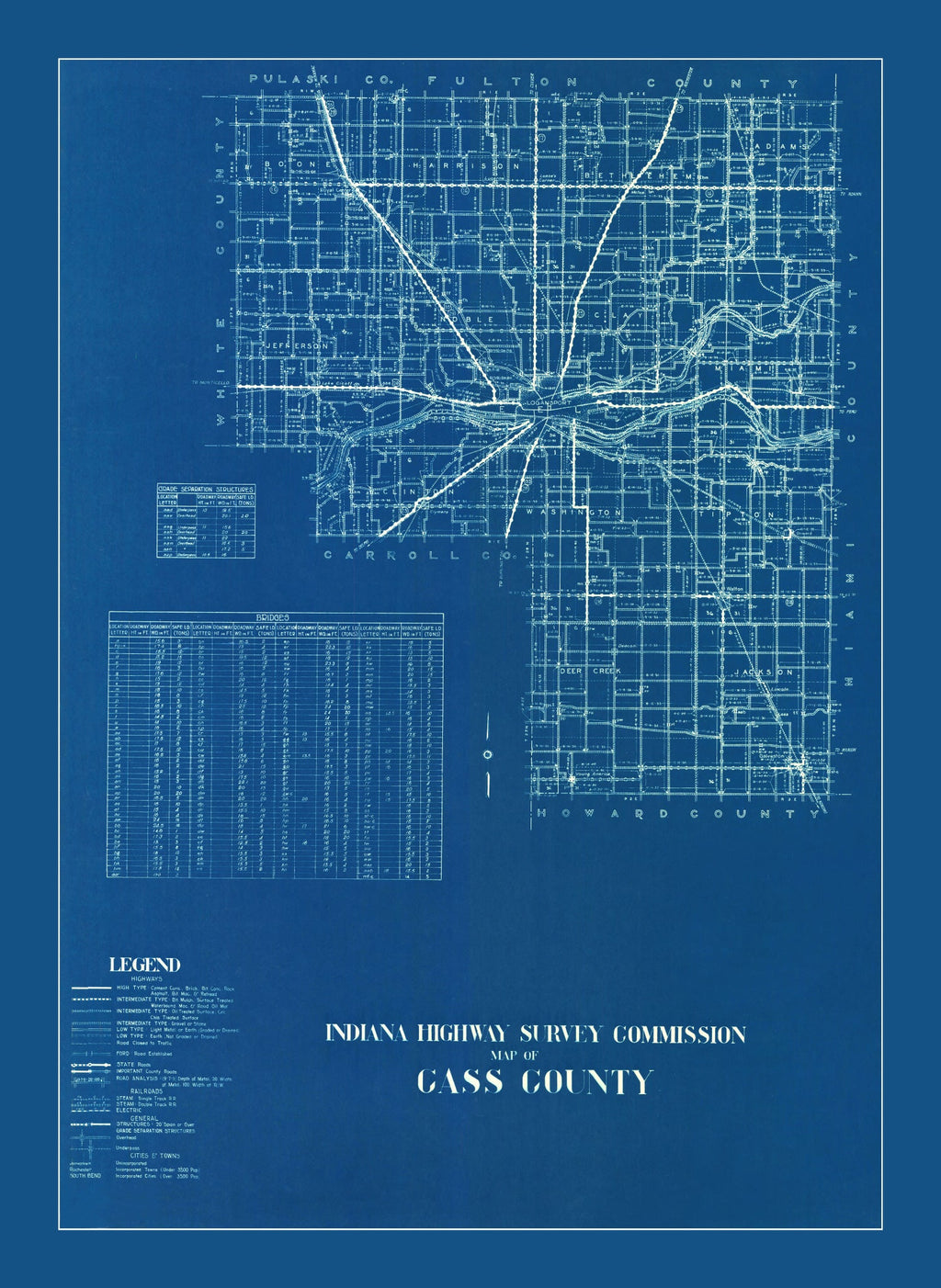 Vintage Map of Cass County, Indiana 1936
