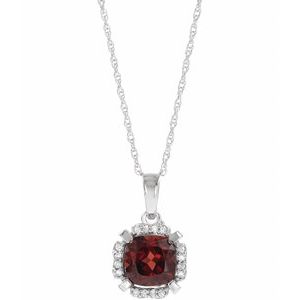 14K White Gold Natural Mozambique Garnet & .04 CTW Natural Diamond 18" Necklace