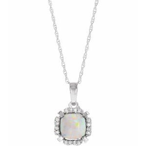 14K White Gold Lab-Grown White Opal & .04 CTW Natural Diamond 18" Necklace