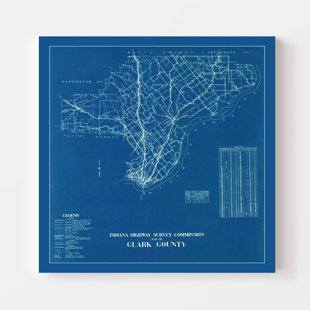 Vintage Map of Clark County, Indiana 1936