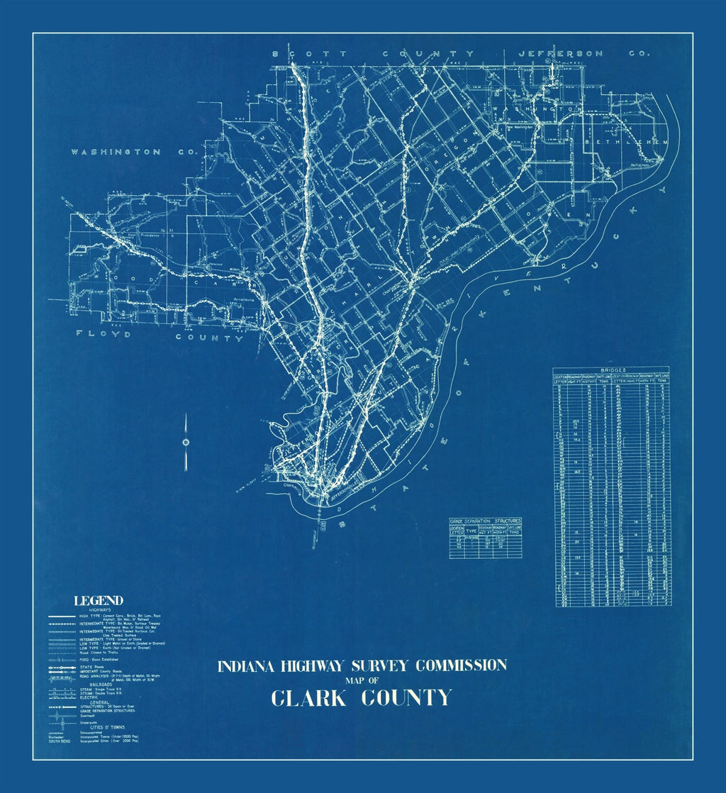 Vintage Map of Clark County, Indiana 1936