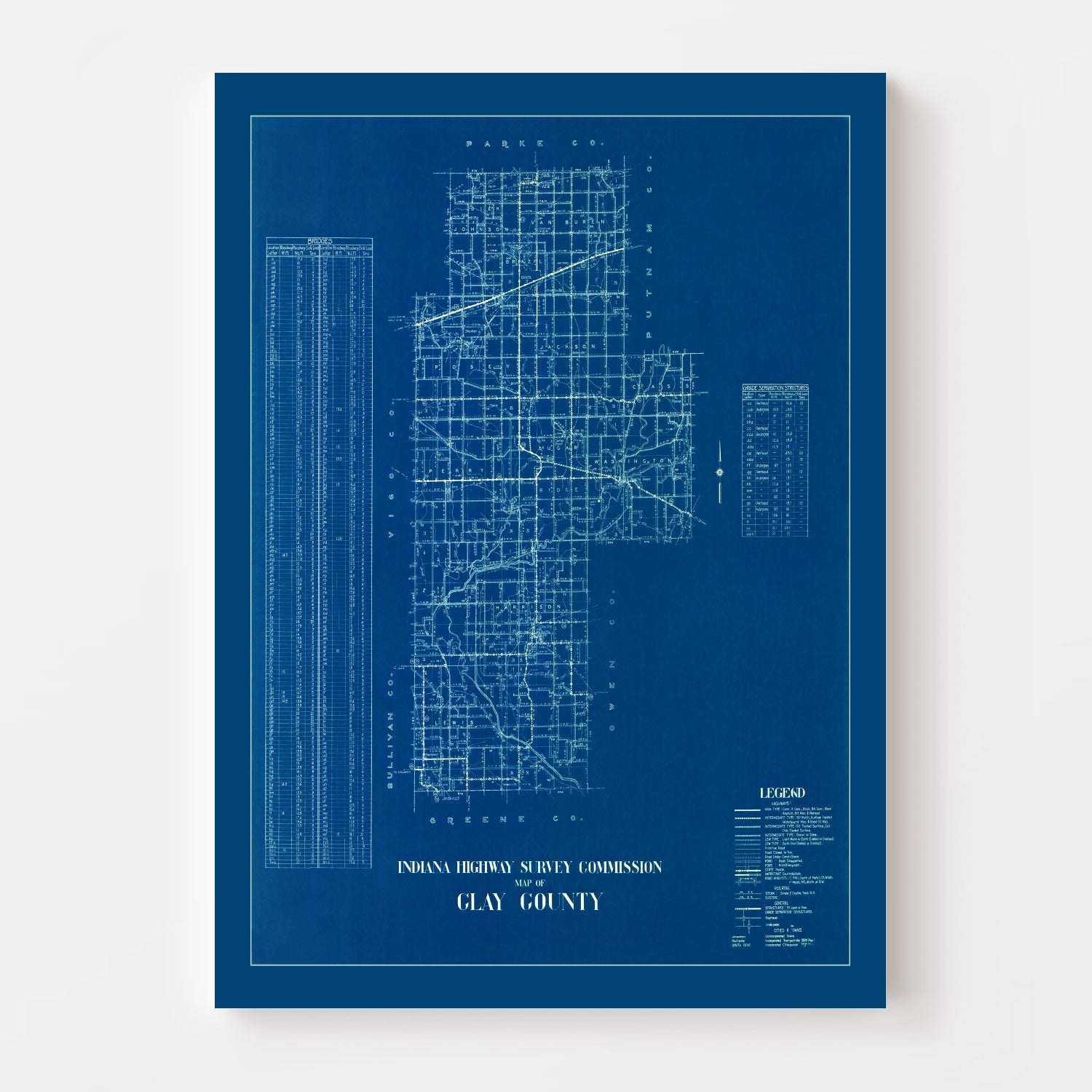 Vintage Map of Clay County, Indiana 1936