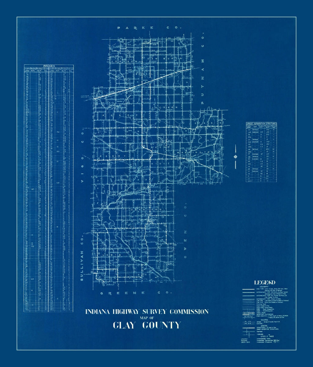 Vintage Map of Clay County, Indiana 1936